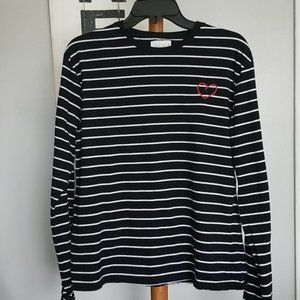 Isa & Ella Black & White Stripe Heart Tee Shirt L